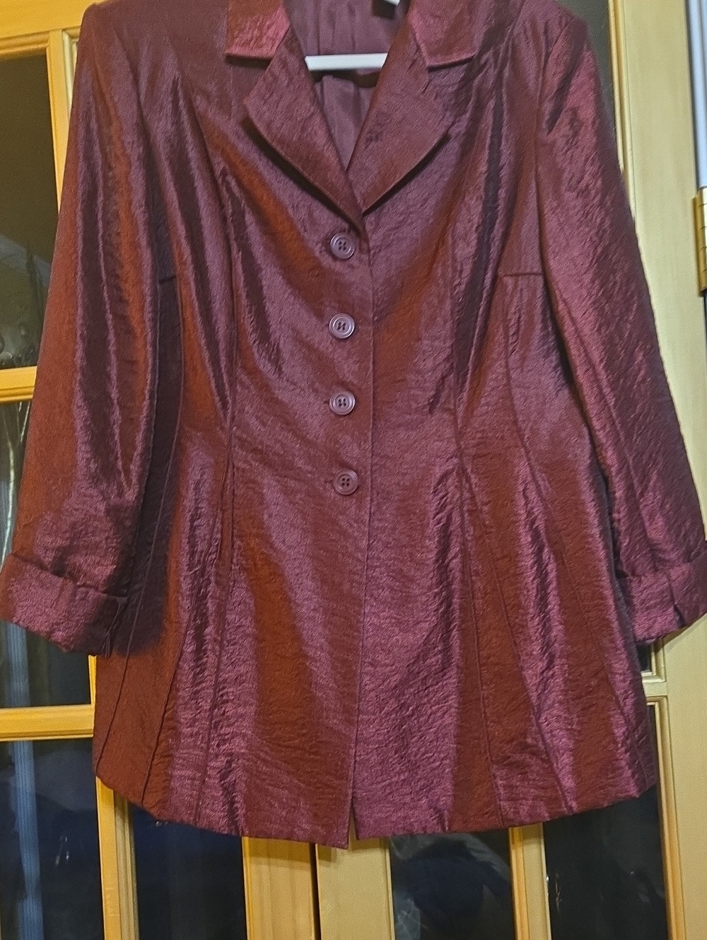 Burgundy Wine-Red Shimmer Tailored Blazer Jacket